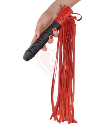 Плеть Ракета с кожаными хвостами и ручкой фаллосом красная