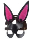 Чёрная маска зайки с пушистыми розовыми ушками