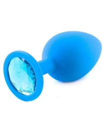 Большая силиконовая пробка голубая с голубым кристаллом