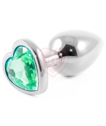 Металлическая маленькая пробочка с зелёным кристаллом сердечком