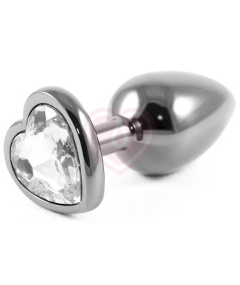 Серая металлическая маленькая пробочка с прозрачным кристаллом сердечком