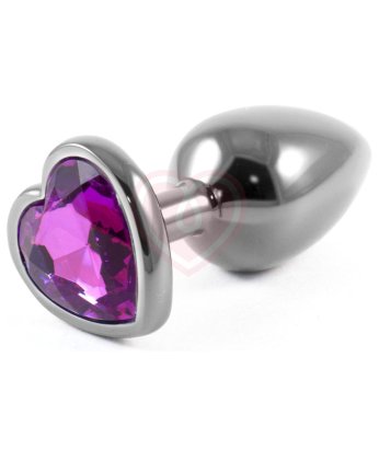 Серая металлическая маленькая пробочка с фиолетовым кристаллом сердечком