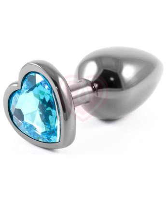 Серая металлическая маленькая пробочка с голубым кристаллом сердечком
