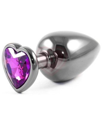 Серая металлическая большая пробочка с фиолетовым кристаллом сердечком