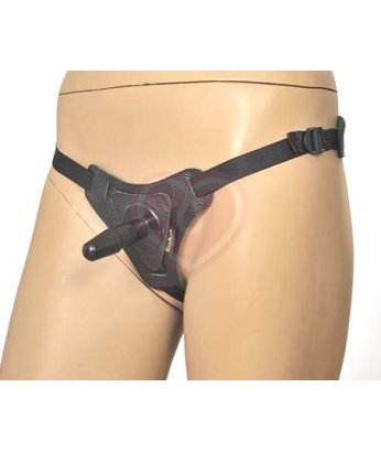 Кожаные трусики для страпона Leather Strap-on Vac-U-Lock Anatomic Thong чёрные