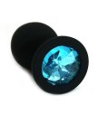 Силиконовая анальная пробка средняя чёрная с голубым кристаллом
