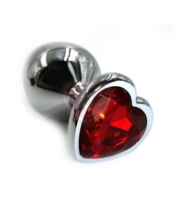 Алюминиевая анальная пробка средняя с красным кристаллом сердечком