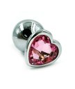 Алюминиевая анальная пробка малая с розовым кристаллом сердечком