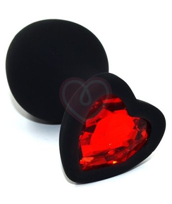 Силиконовая анальная пробка Medium с красным кристаллом сердечком 