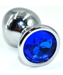 Алюминиевая анальная пробка Medium с синим кристаллом 
