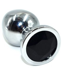 Алюминиевая анальная пробка Medium с чёрным кристаллом 