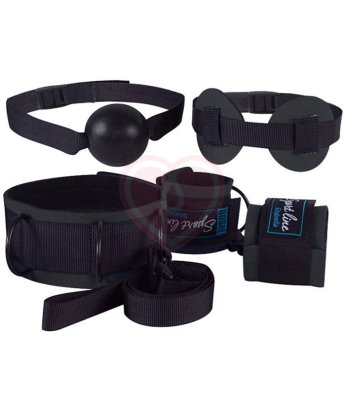 Комплект для бондажа кляп, маска, наручники и ошейник чёрный