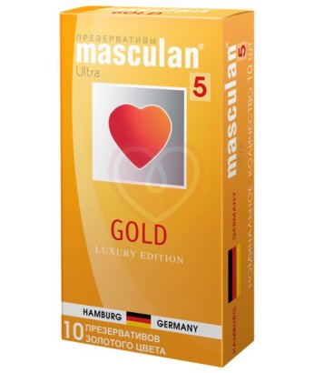 Презервативы золотого цвета Masculan Ultra 5 Gold с ароматом ванили 10 шт
