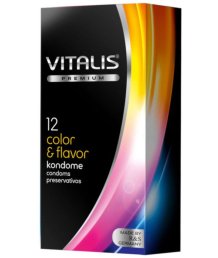 Разноцветные ароматизированные презервативы Vitalis Premium Color & Flavor 12 шт