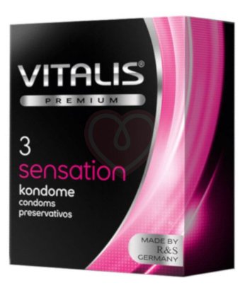 Розовые презервативы с кольцами и пупырышками Vitalis Premium Sensation 3 шт