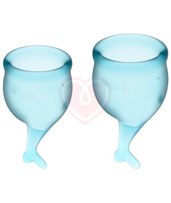Набор из 2 менструальных чаш с хвостиком Satisfyer голубой