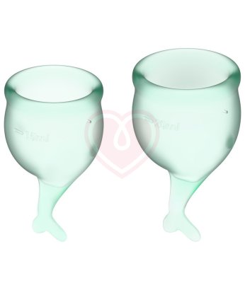 Набор из 2 менструальных чаш с хвостиком Satisfyer светло-зелёный