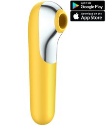 Вакуумный стимулятор с вибрацией и приложением Satisfyer Dual Love жёлтый