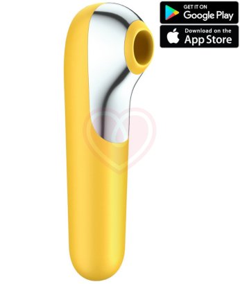 Вакуумный стимулятор с вибрацией и приложением Satisfyer Dual Love жёлтый