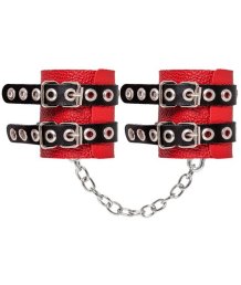 Красные кожаные наручники с двумя чёрными ремнями Crazy Handmade