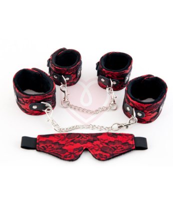 Кружевной набор с наручниками, оковами и маской ToyFa Marcus красный 
