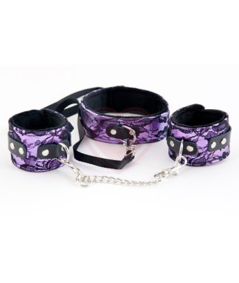 Кружевной набор с ошейником и наручниками ToyFa Marcus фиолетовый