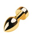 Золотая анальная пробка-пуля с кристаллом чёрного цвета ToyFa Metal средняя