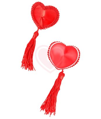 Пэстисы в форме сердец с окантовкой и кисточками красные