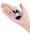 Маленькая анальная пробка с фиолетовым стразом-сердечко ToyFa Metal