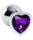 Анальная пробка с фиолетовым стразом-сердечко ToyFa Metal
