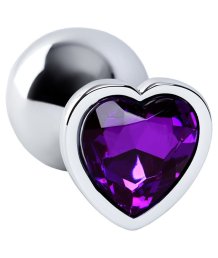 Анальная пробка с фиолетовым стразом-сердечко ToyFa Metal