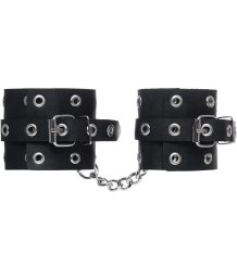 Кожаные наручники с люверсами Pecado BDSM черные