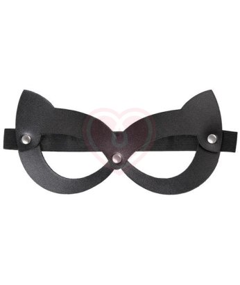 Открытая кожаная маска с кошачьими ушками Pecado BDSM черная