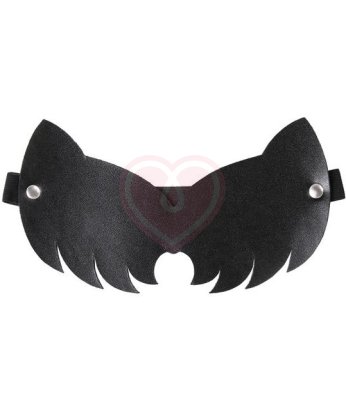 Закрытая кожаная маска с кошачьими ушками Pecado BDSM черная