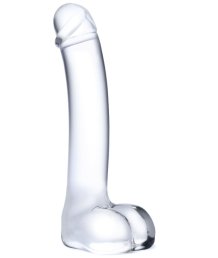 Стеклянный фаллоимитатор с мошонкой Glas Curved G-Spot