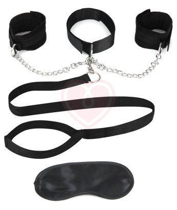 Ошейник с наручниками и поводком Lux Fetish Collar Cuffs and Leash чёрный