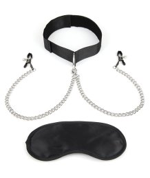 Ошейник с зажимами для сосков Lux Fetish Collar and Nipple clamps чёрный