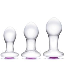 Набор из трех стеклянных анальных пробок с фиолетовыми кристаллами Glas Bling
