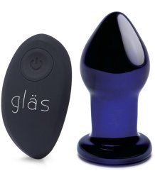 Стеклянная анальная вибропробка с пультом Glas Remote Plug синяя