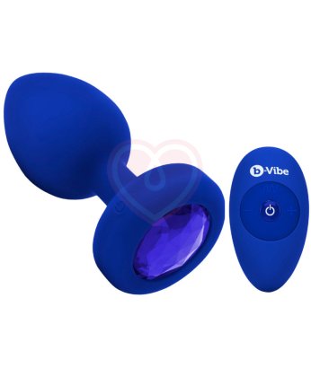 Вибропробка b-Vibe Vibrating Jewel Plug L/XL с кристаллом и пультом синяя