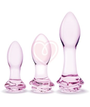 Набор стеклянных анальных пробок с розочками Glas Rosebud Butt Plug Set