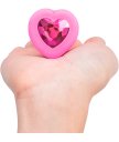 Анальная пробка с кристаллом сердцем и вибрацией b-Vibe Heart Shape Jewel Plug S/M розовая