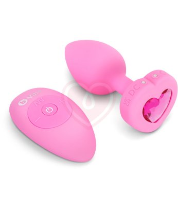 Анальная пробка с кристаллом сердцем и вибрацией b-Vibe Heart Shape Jewel Plug S/M розовая