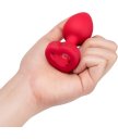 Анальная пробка с кристаллом сердцем и вибрацией b-Vibe Heart Shape Jewel Plug M/L красная