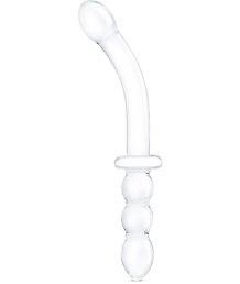 Стеклянный двусторонний фаллоимитатор Girthy Ribbed G-Spot Glass прозрачный