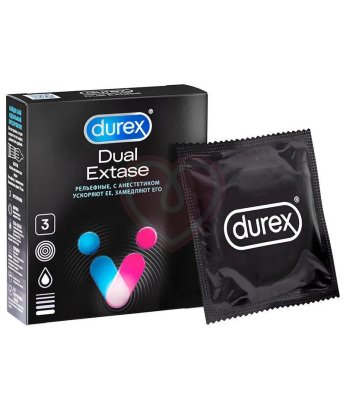 Продлевающие презервативы Durex Dual Extase рельефные с анестетиком 3 шт