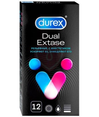 Продлевающие презервативы Durex Dual Extase рельефные с анестетиком 12 шт