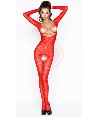 Костюм-сетка с открытой грудью и длинными рукавами Passion Erotic Line красный