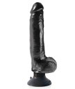 Гнущийся вибратор реалистик на присоске с мошонкой King Cock Vibrating 18 см чёрный