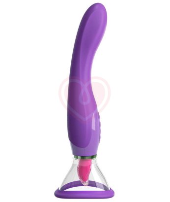 Двусторонний вибратор с помпой и язычком Her Ultimate Pleasure фиолетовый